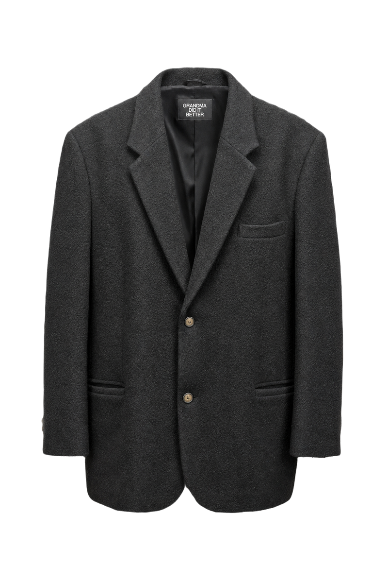 1990s Black Wool Blend Blazer - Front View