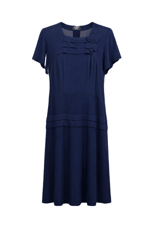 1920s Navy Blue Silk Dress - Front View