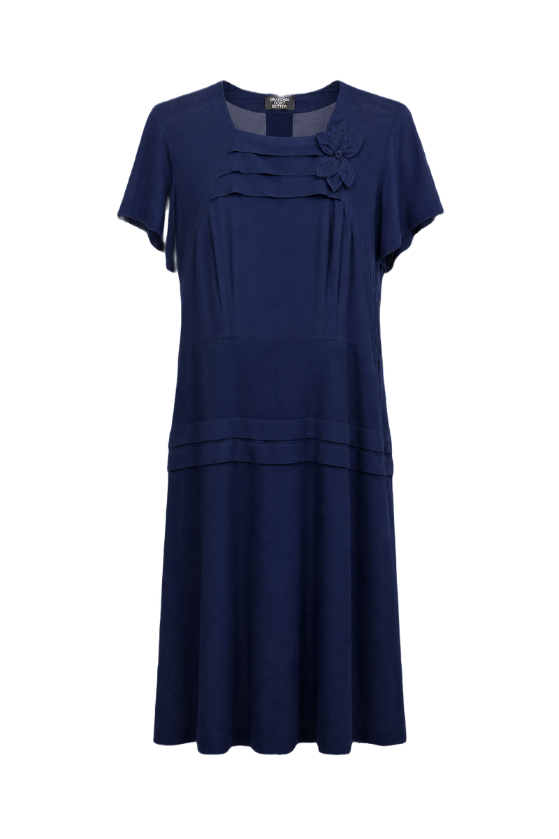 1920s Navy Blue Silk Dress - Front View