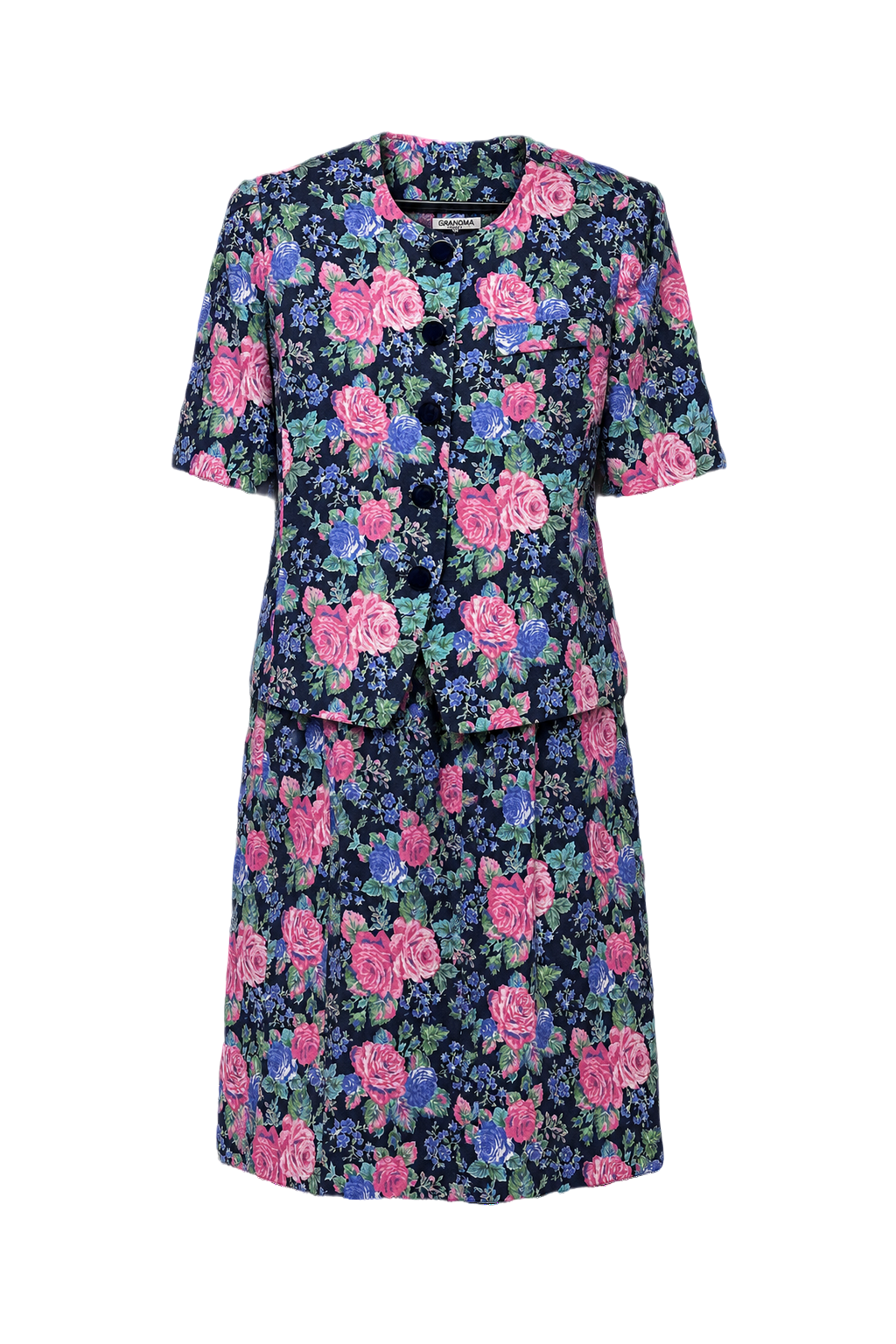 1980s Navy Blue Synthetic Blend Jacket and Skirt Set - Front View