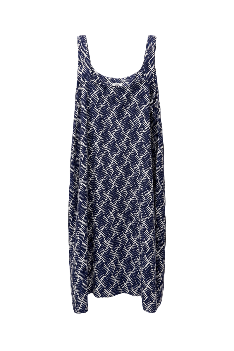 1970s Navy Blue Polyester Sleeveless Dress - Front View