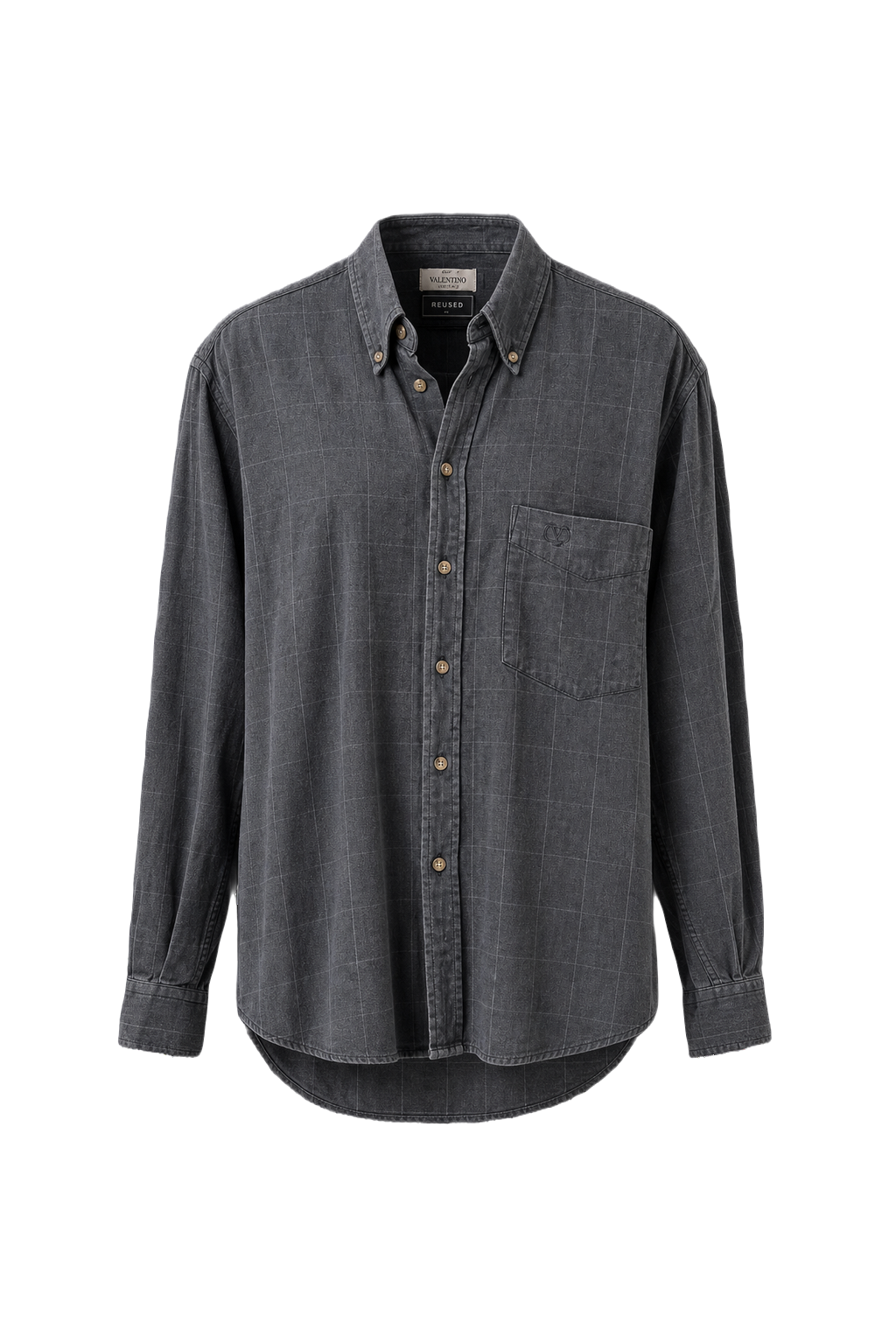 1980s Blue-Grey Cotton Shirt - Front View