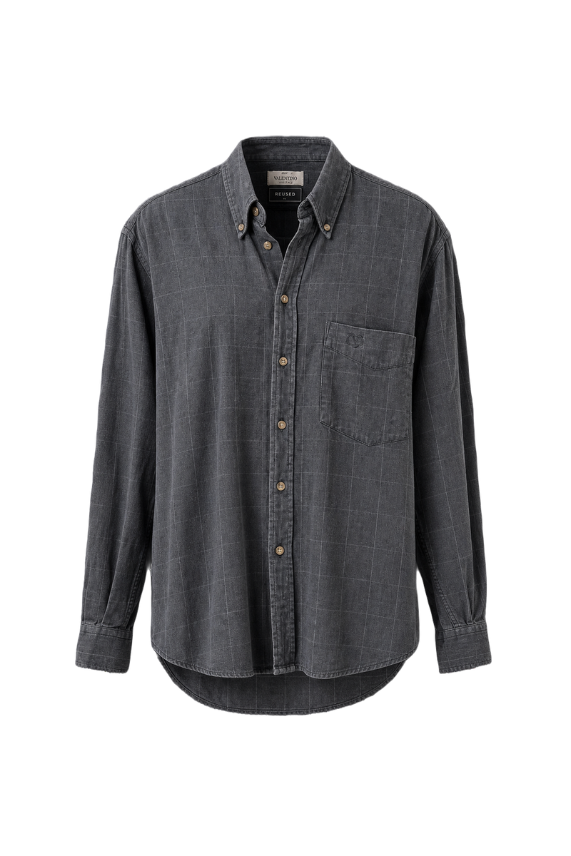 1980s Blue-Grey Cotton Shirt - Front View