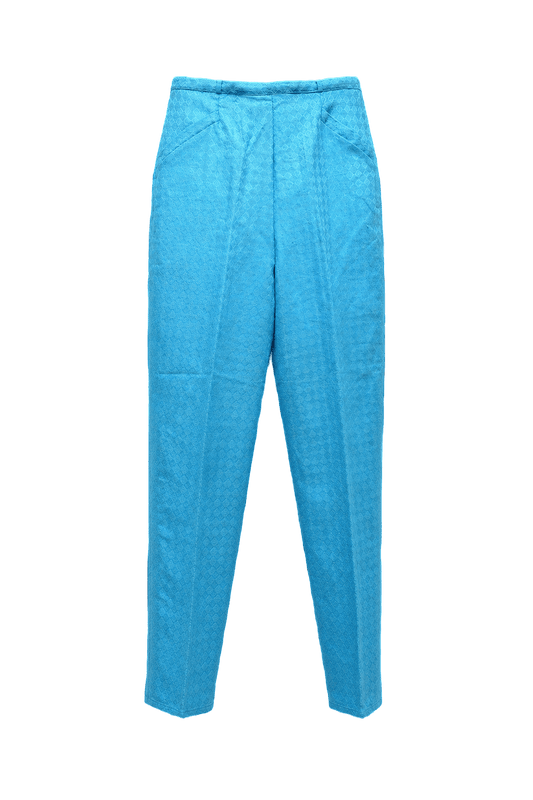 1970s Bright Blue Cotton Pants - Front View