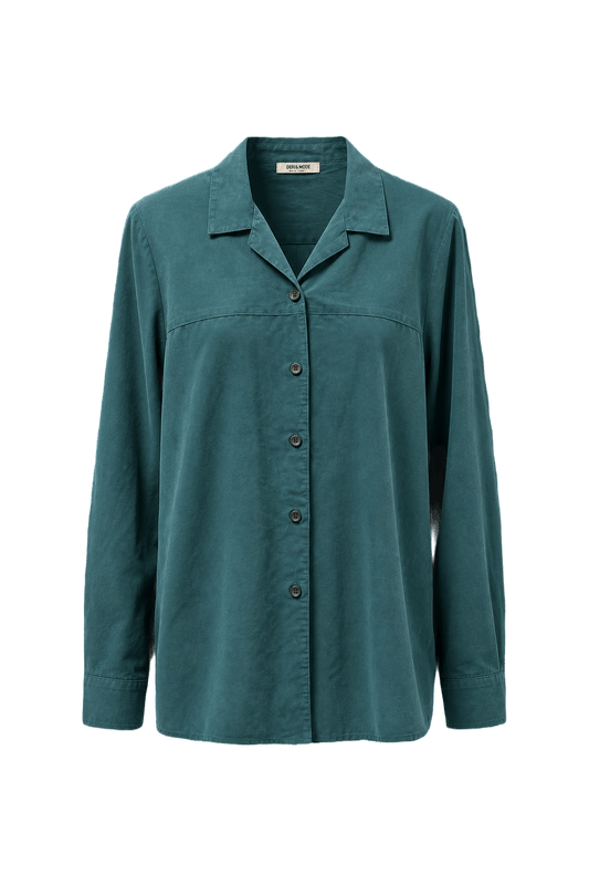 1990s Teal Cotton Shirt - Front View