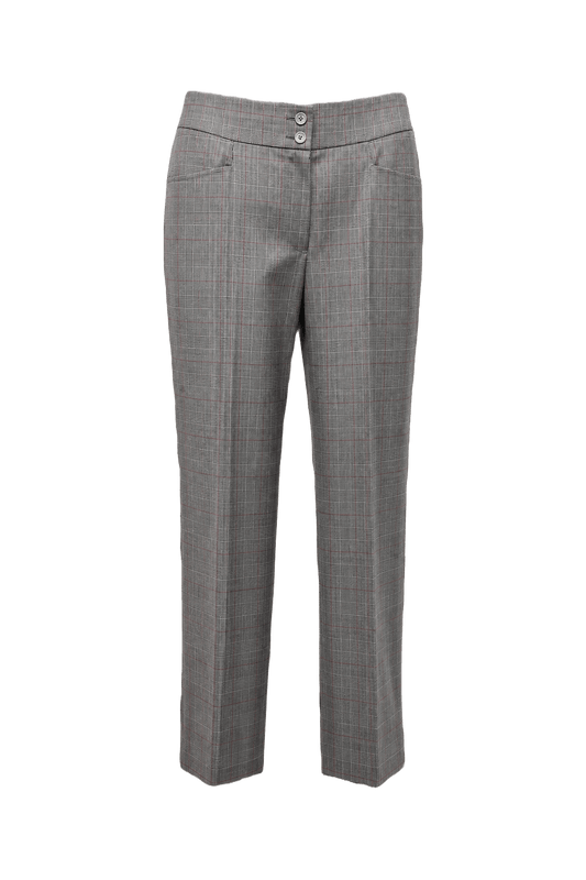 1960s Grey Wool Plaid Trousers - Front View