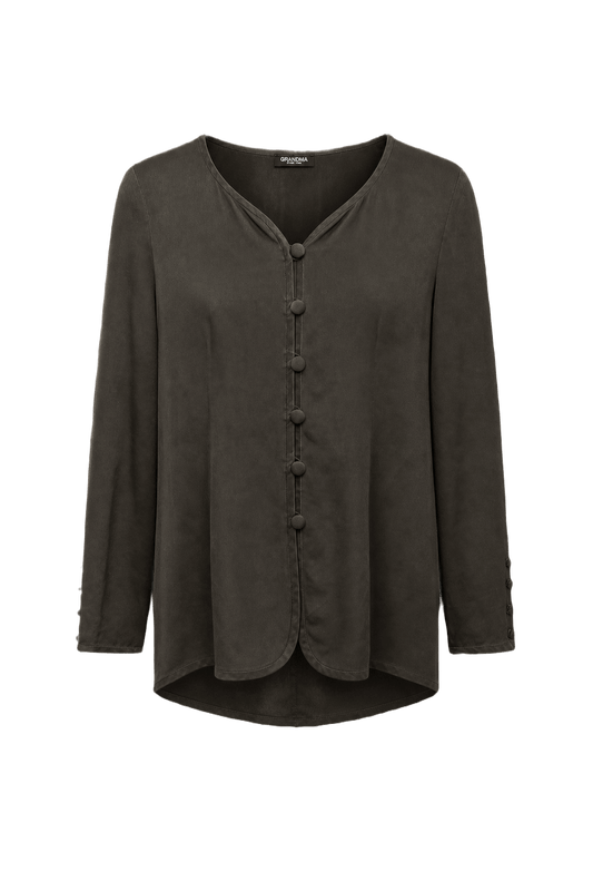 1990s Dark Olive Silk Blouse - Front View