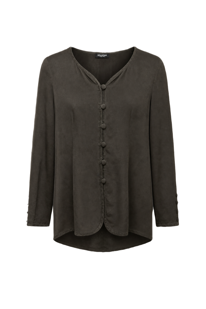 1990s Dark Olive Silk Blouse - Front View