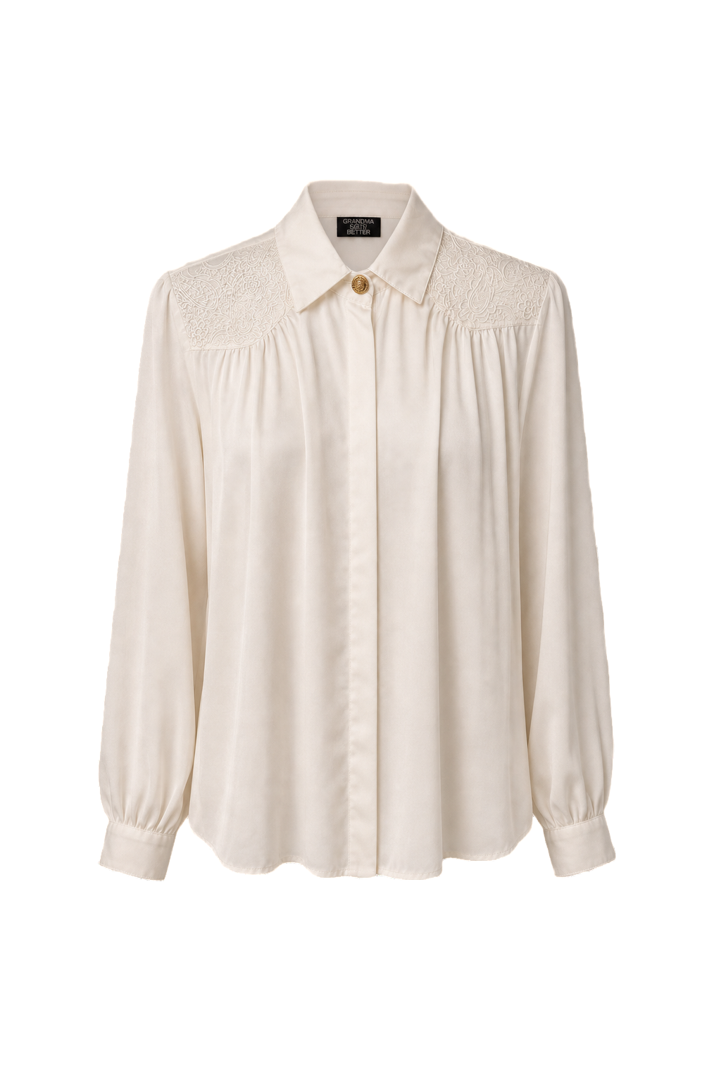 1980s Cream White Polyester Blouse - Front View