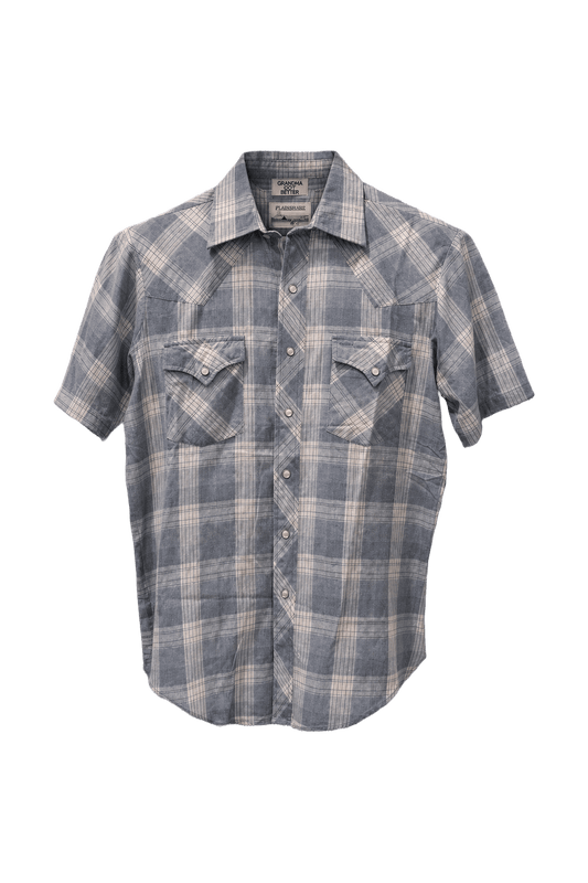 1970s Light Blue Cotton Blend Western Shirt - Front View