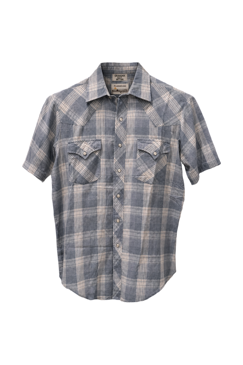 1970s Light Blue Cotton Blend Western Shirt - Front View
