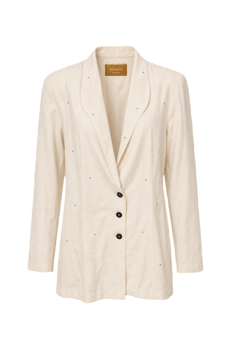 1980s Cream Polyester Blend Blazer - Front View