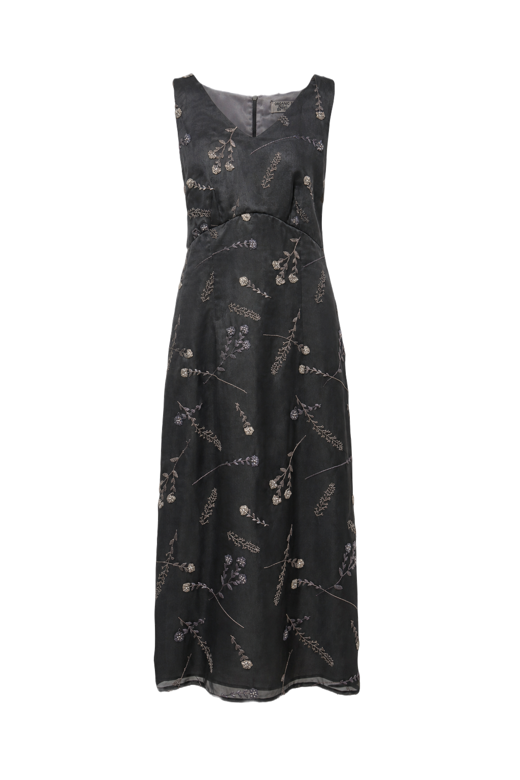1990s Dark Gray Synthetic Midi Dress - Front View