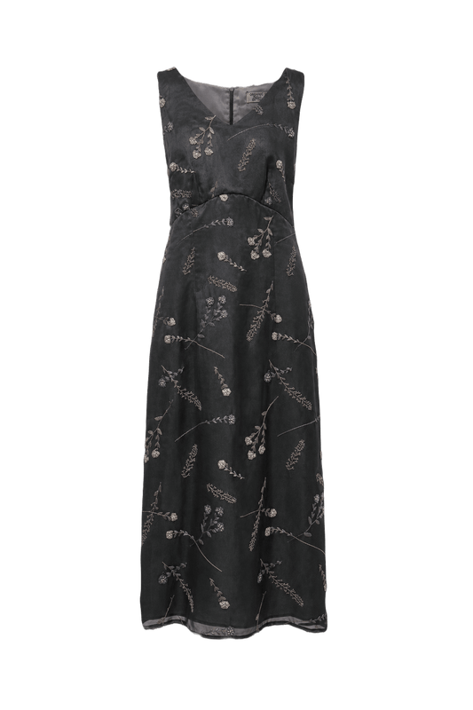 1990s Dark Gray Synthetic Midi Dress - Front View