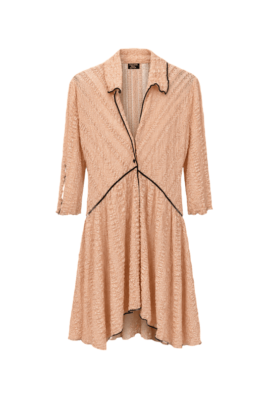 1970s Peach Polyester Dress - Front View