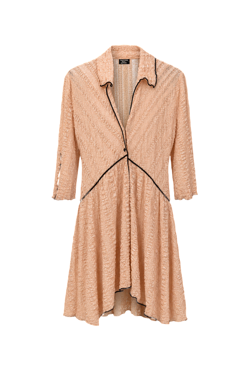 1970s Peach Polyester Dress - Front View