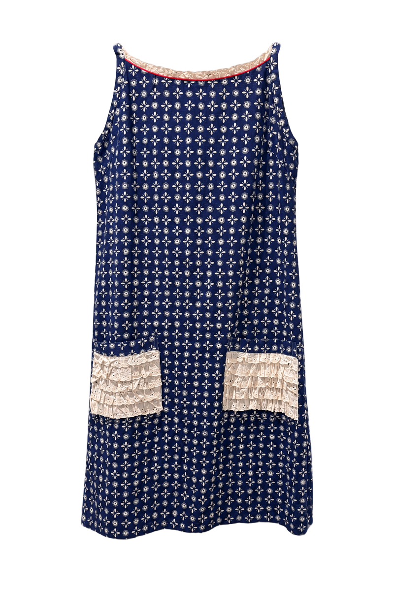 1960s Navy Blue Cotton Shift Dress - Front View
