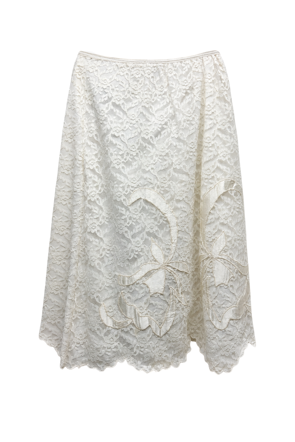 1960s Cream Synthetic Lace Skirt - Front View