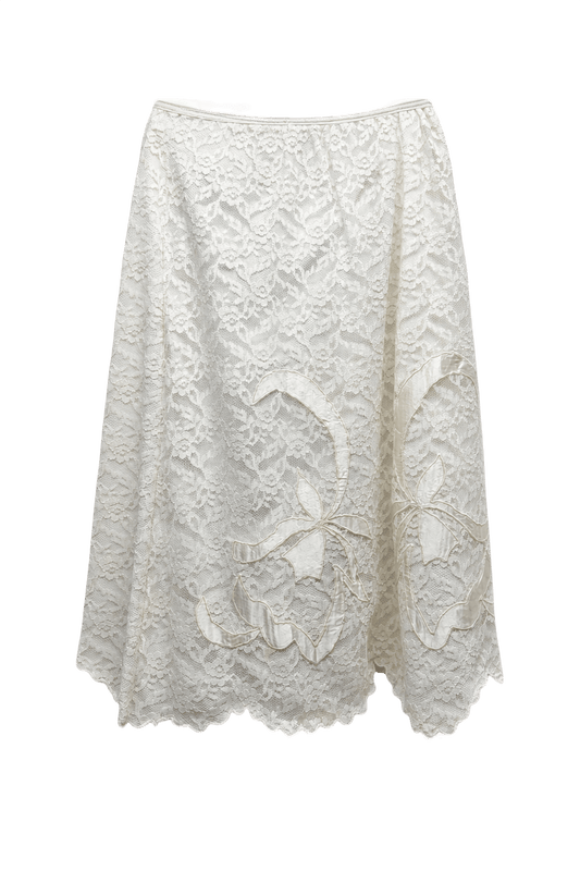1960s Cream Synthetic Lace Skirt - Front View