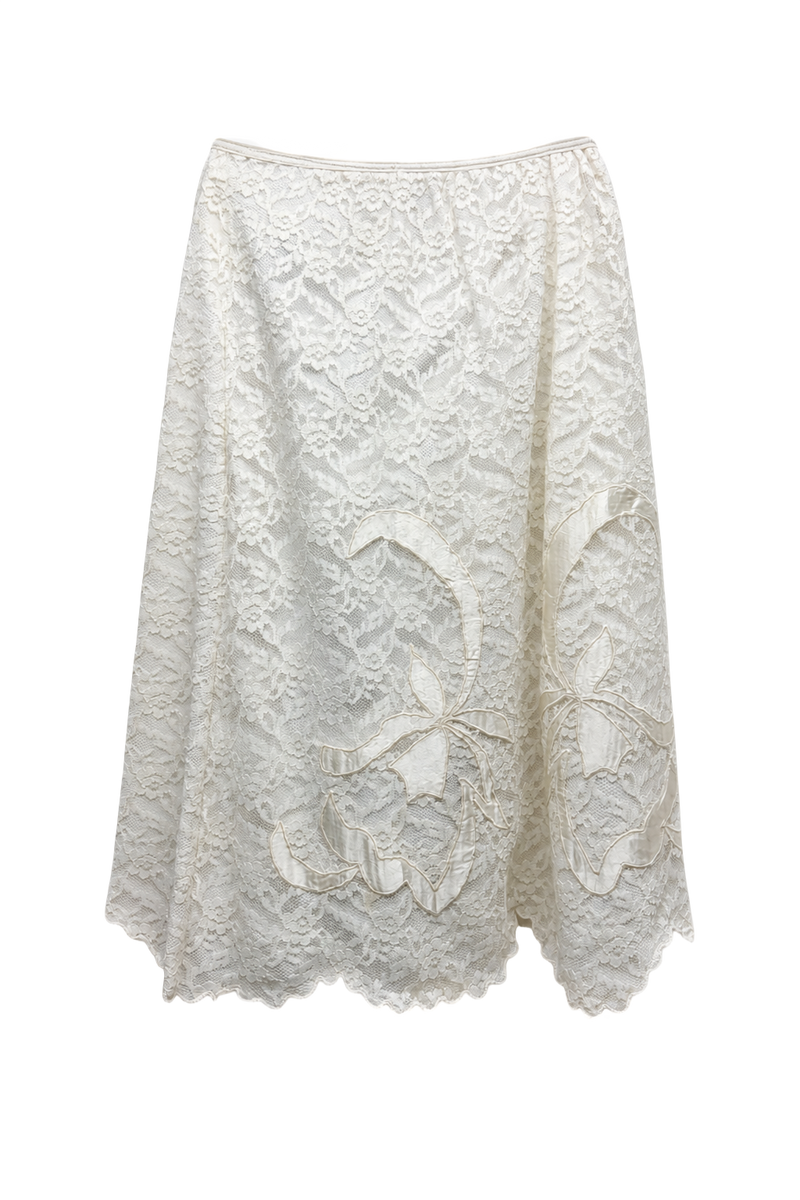 1960s Cream Synthetic Lace Skirt - Front View