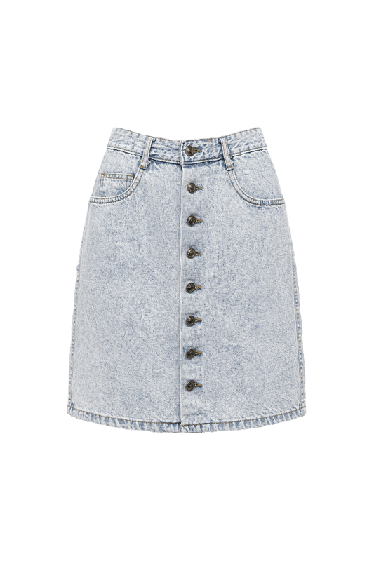 1970s Light Blue Denim Skirt - Front View