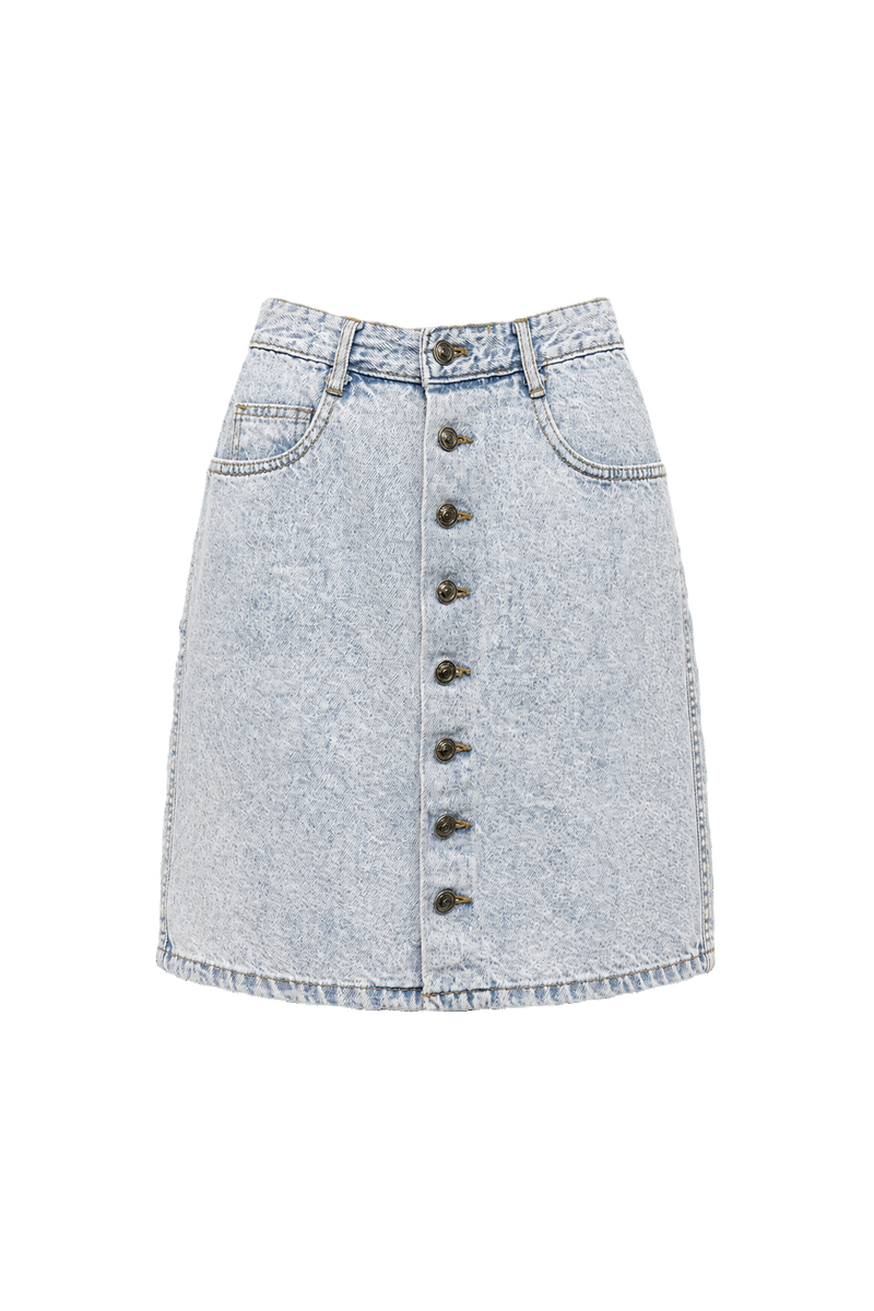 1970s Light Blue Denim Skirt - Front View