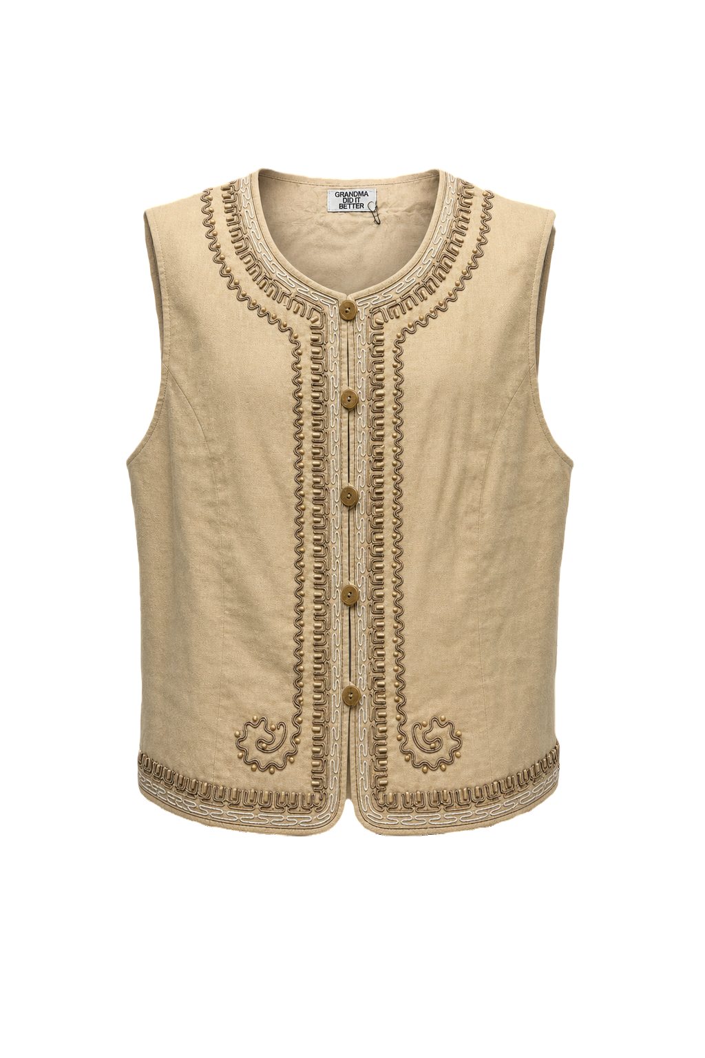 1970s Beige Cotton Vest - Front View