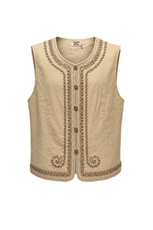 1970s Beige Cotton Vest - Front View