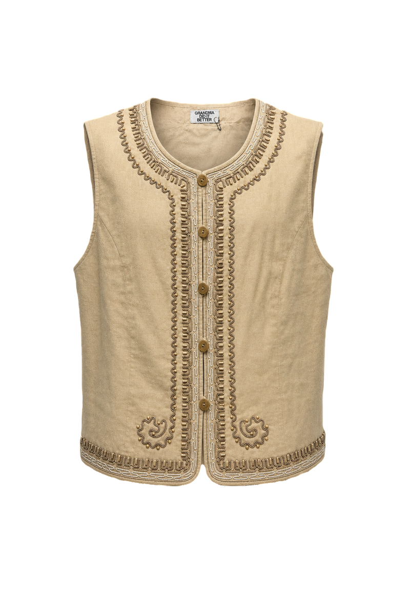 1970s Beige Cotton Vest - Front View