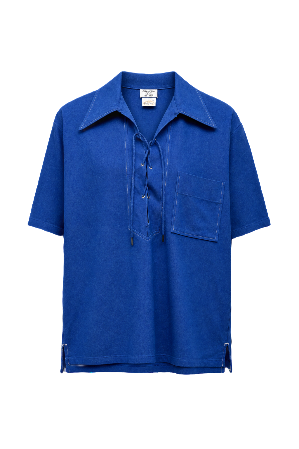 1970s Blue Cotton Blend Shirt - Front View