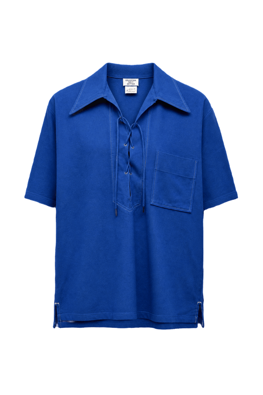 1970s Blue Cotton Blend Shirt - Front View