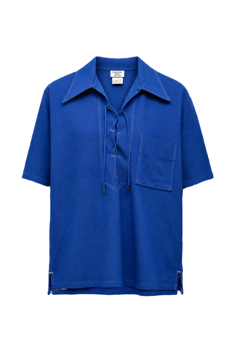 1970s Blue Cotton Blend Shirt - Front View