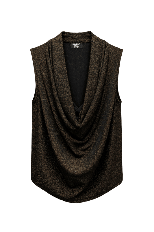 1990s Dark Metallic Bronze Synthetic Sleeveless Blouse - Front View