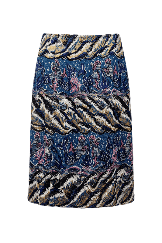 1990s Blue Cotton Blend Skirt - Front View