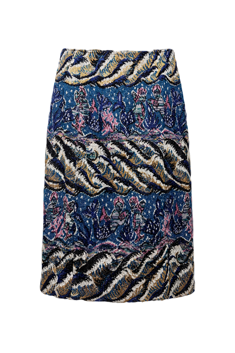 1990s Blue Cotton Blend Skirt - Front View