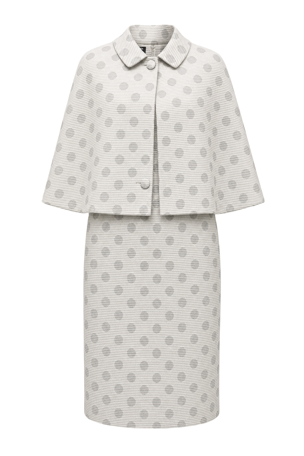 1960s Cream Polka Dot Ribbed Dress and Cape Set - Front View