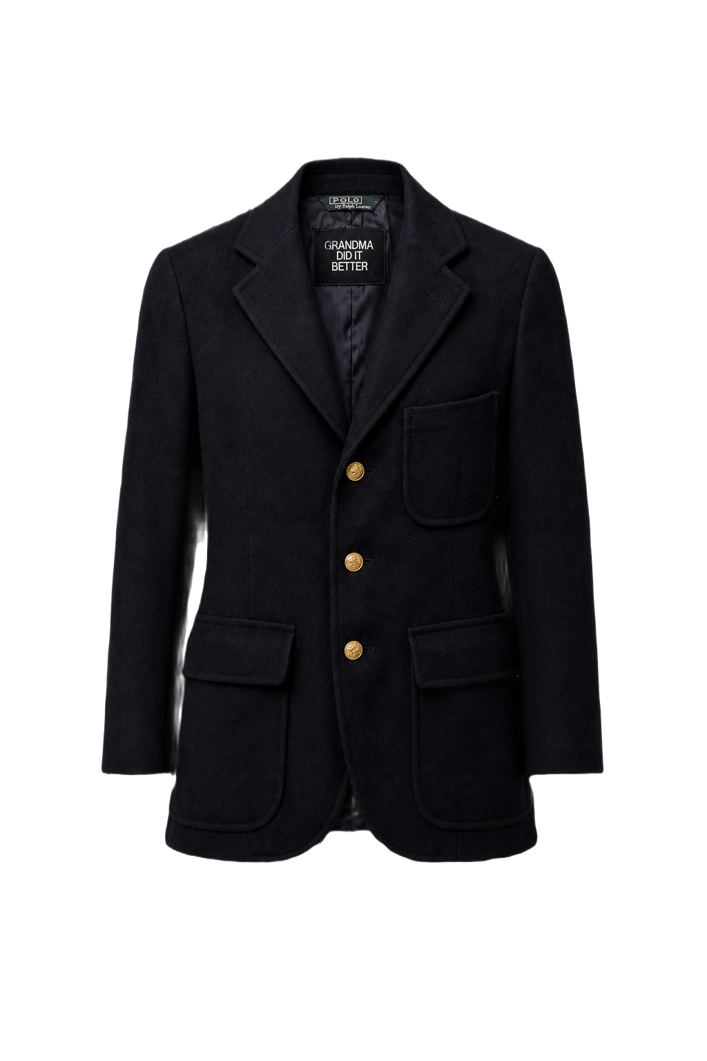 1970s Navy Blue Wool Blazer - Front View