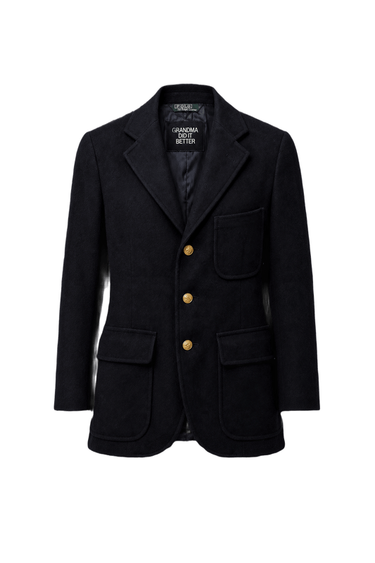 1970s Navy Blue Wool Blazer - Front View