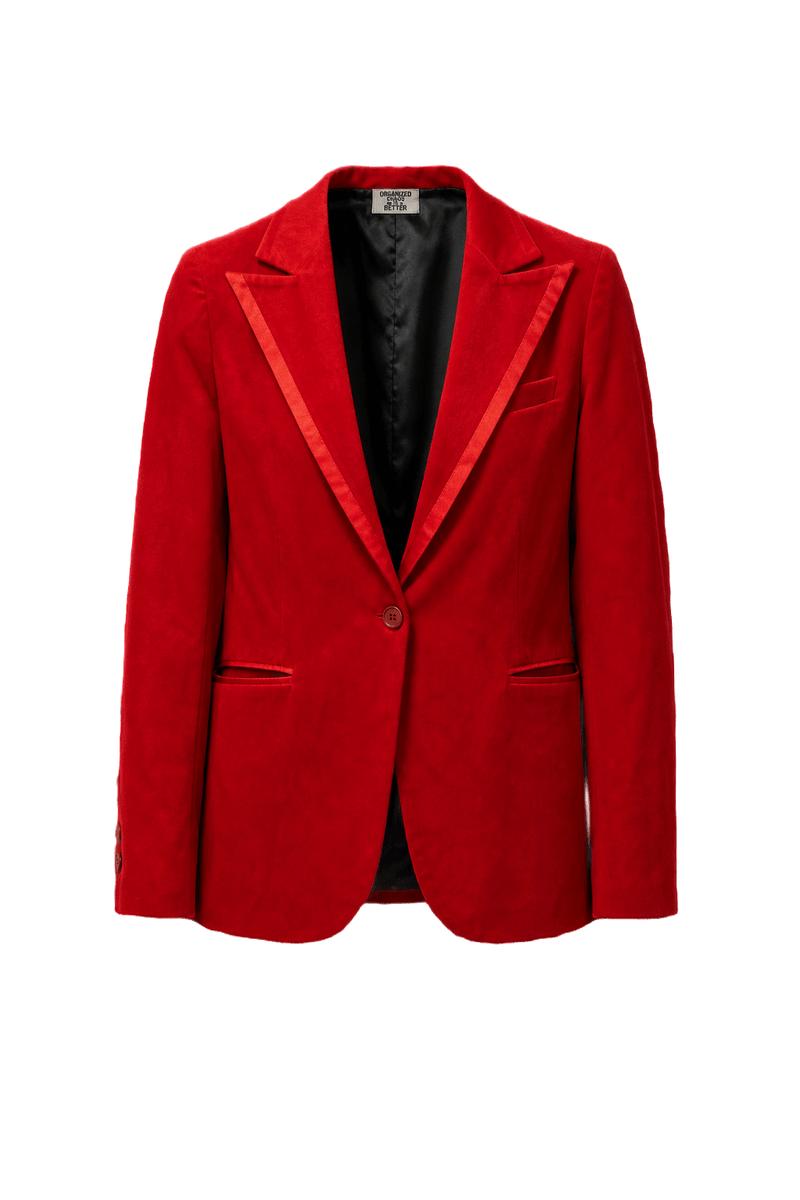1980s Bright Red Synthetic Blend Blazer - Front View