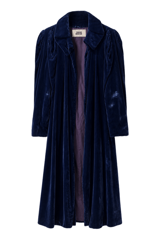 1930s Deep Blue Velvet Coat - Front View