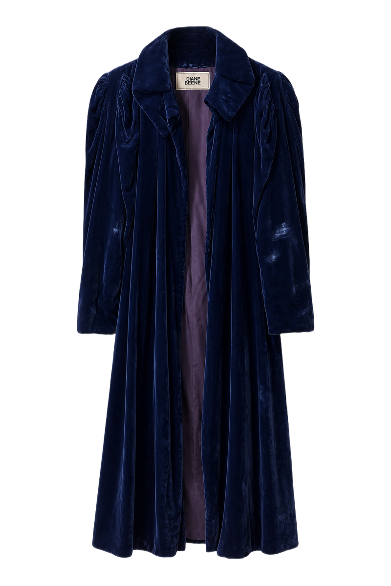 1930s Deep Blue Velvet Coat - Front View