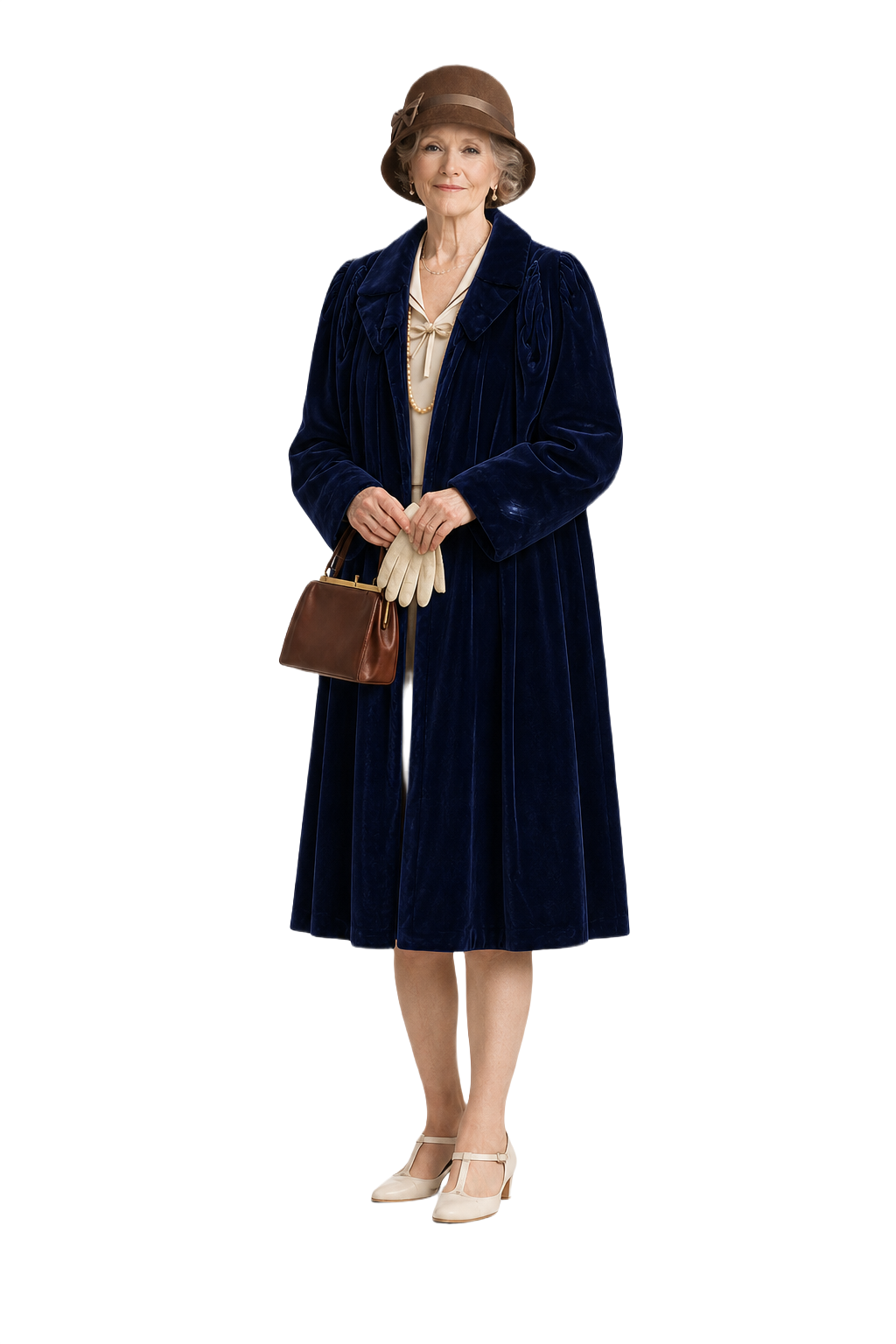 1930s Deep Blue Velvet Coat - Model