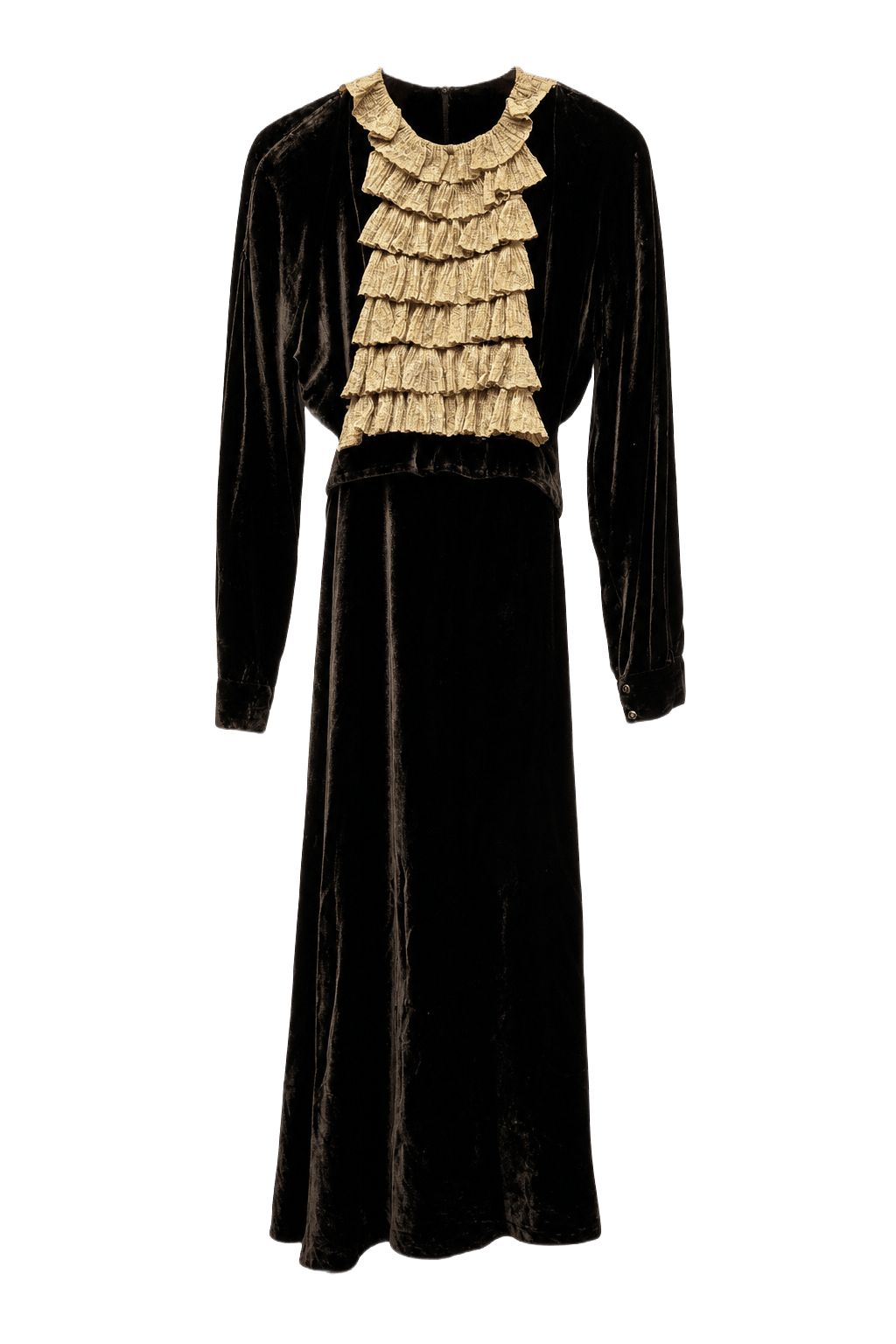 1930s Black Velvet Dress - Front View