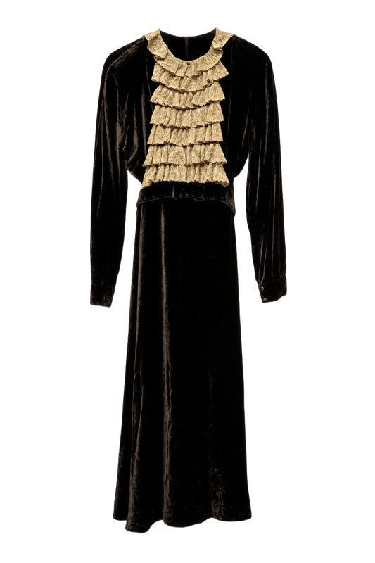 1930s Black Velvet Dress - Front View
