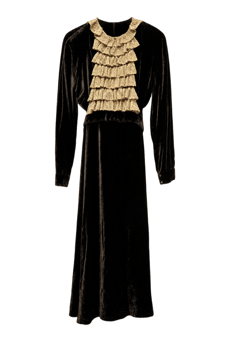 1930s Black Velvet Dress - Front View