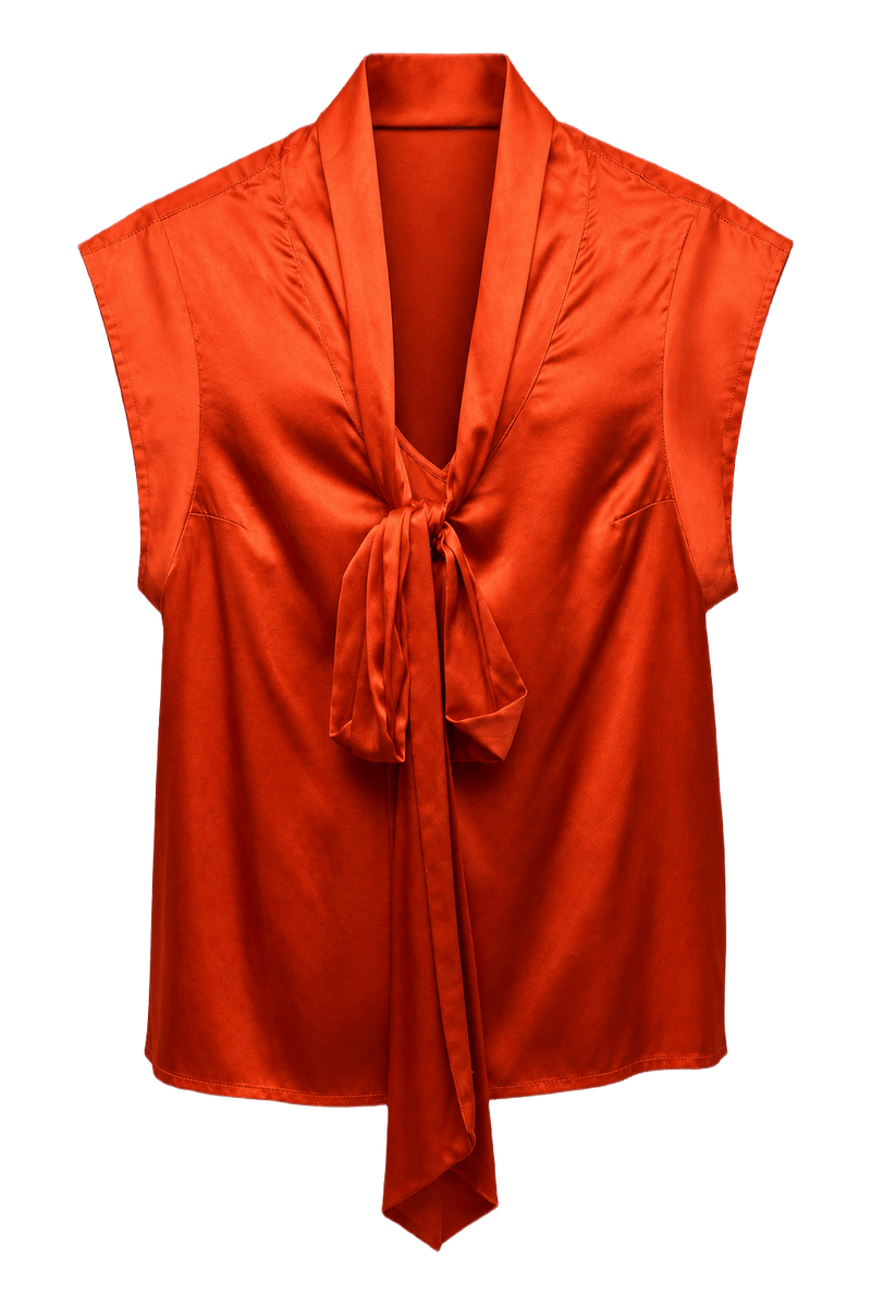1990s Bright Orange Satin Blouse - Front View