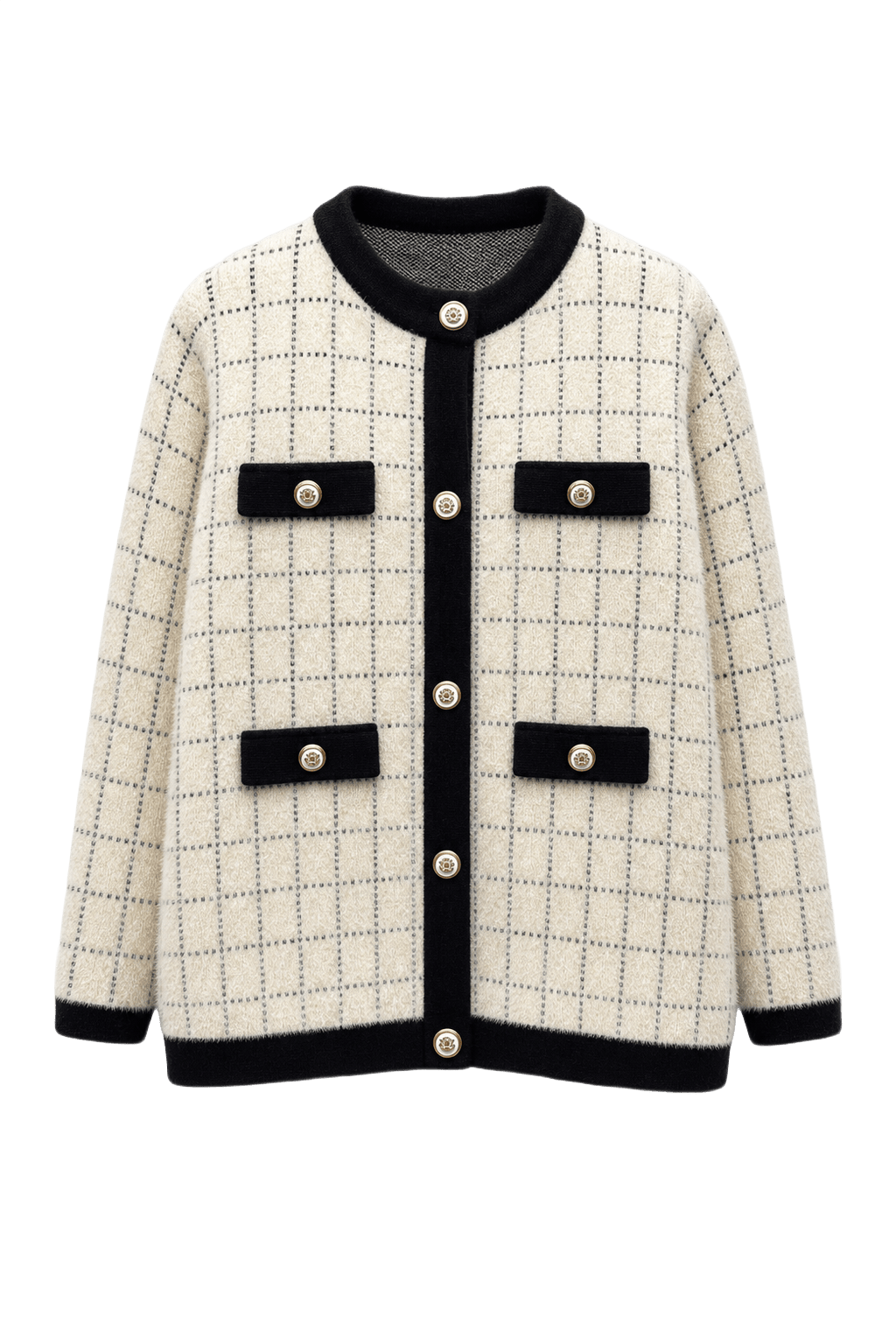 1980s Cream White Wool Blend Cardigan - Front View