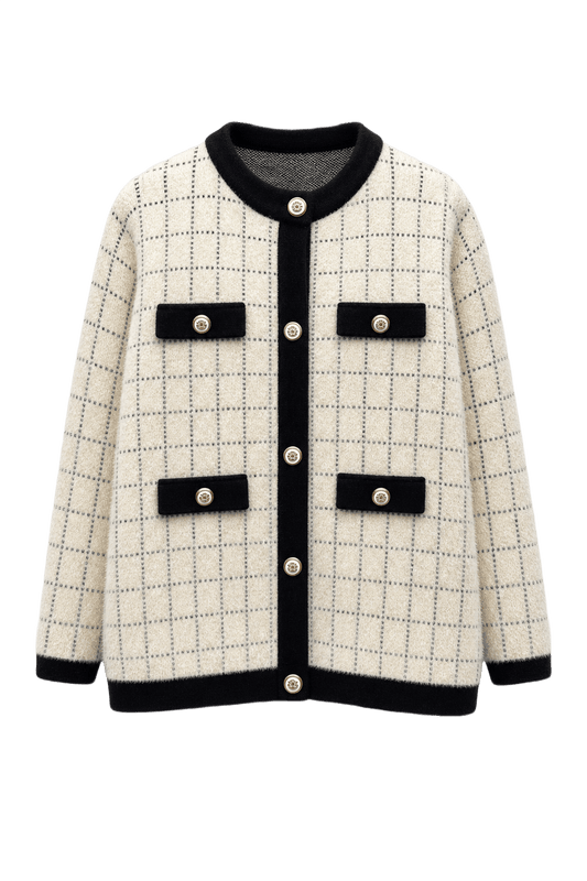 1980s Cream White Wool Blend Cardigan - Front View
