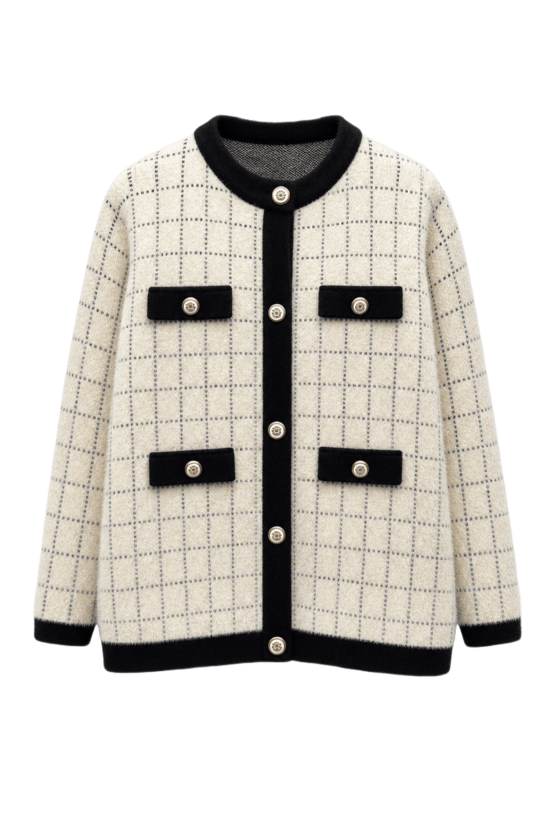 1980s Cream White Wool Blend Cardigan - Front View
