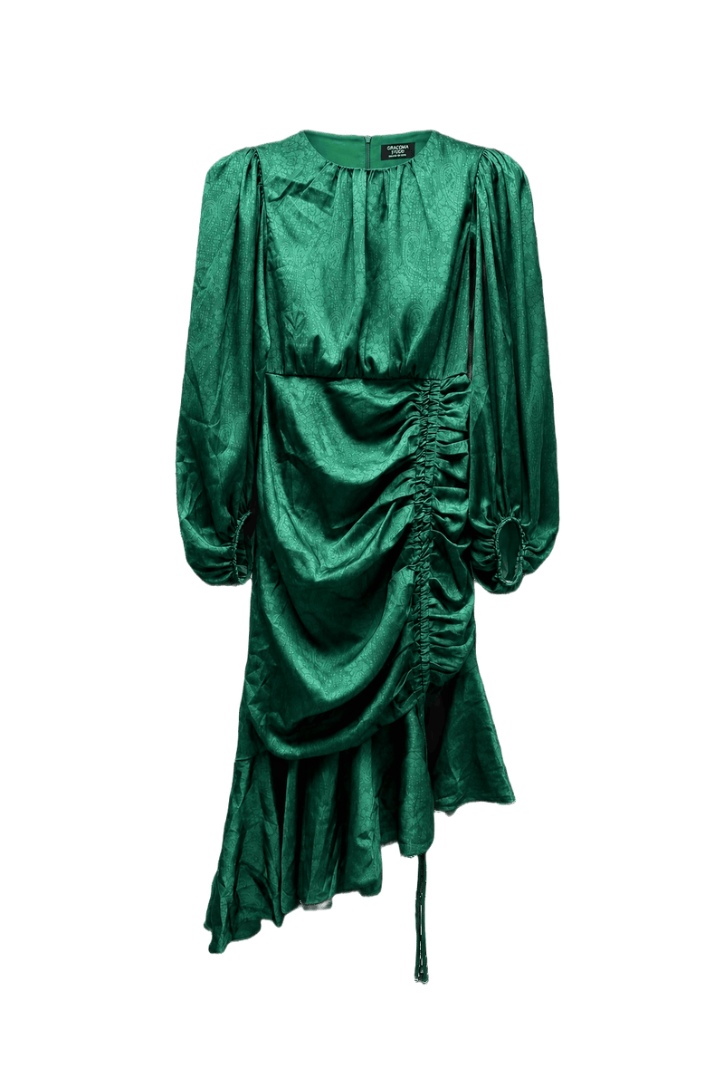 1980s Emerald Green Synthetic Blend Dress - Front View